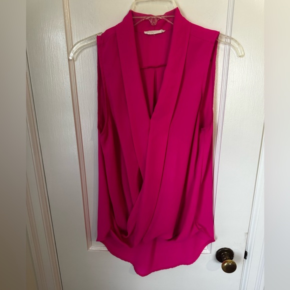 Lush Tops - Lush Fuchsia Sleeveless Drape Blouse